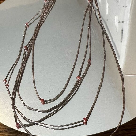 Carolyn Pollack Navajo vtg Sterling Silver Coral 5 strand liquid silver necklace - Picture 3 of 6